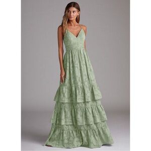 Azazie Nathalie Dusty Sage A-Line Bow Floral Burnout Dress Dusty Sage 4